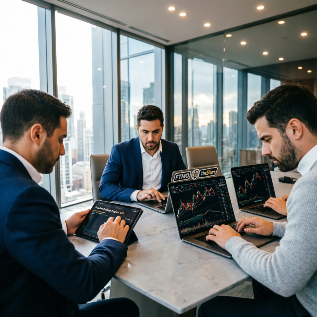 Professional traders analyzing prop firm challenges