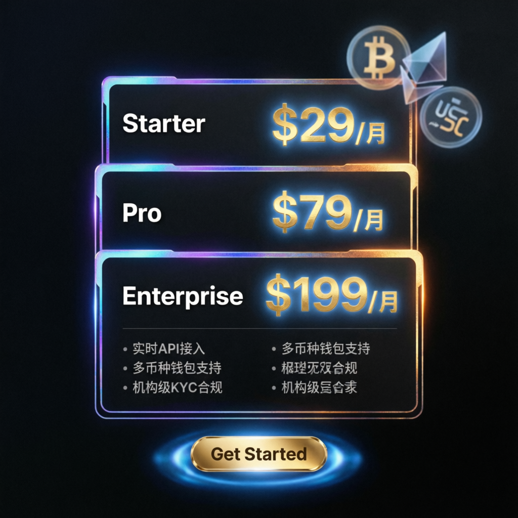 Premium fintech pricing cards with holographic elements