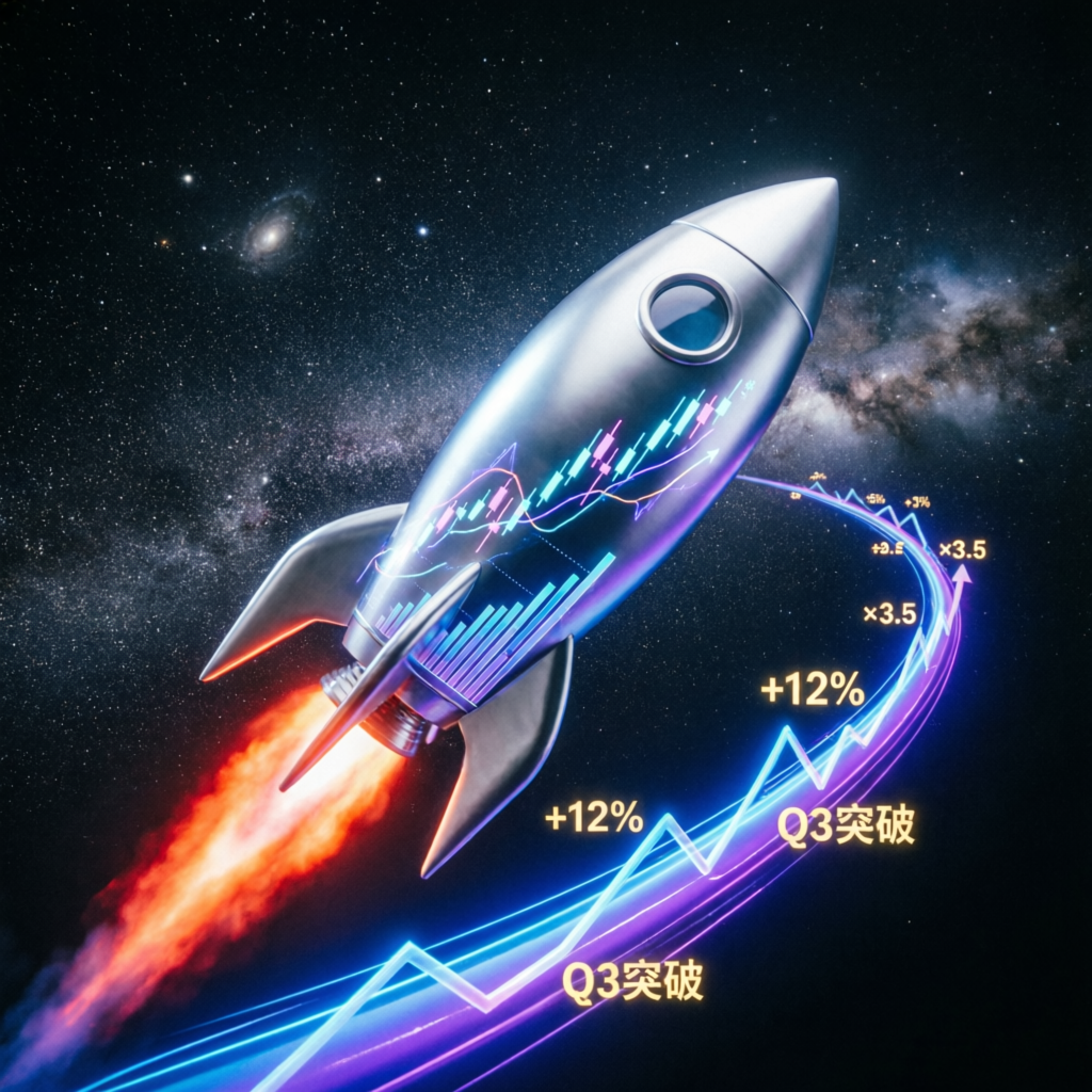 Futuristic rocket with financial growth charts