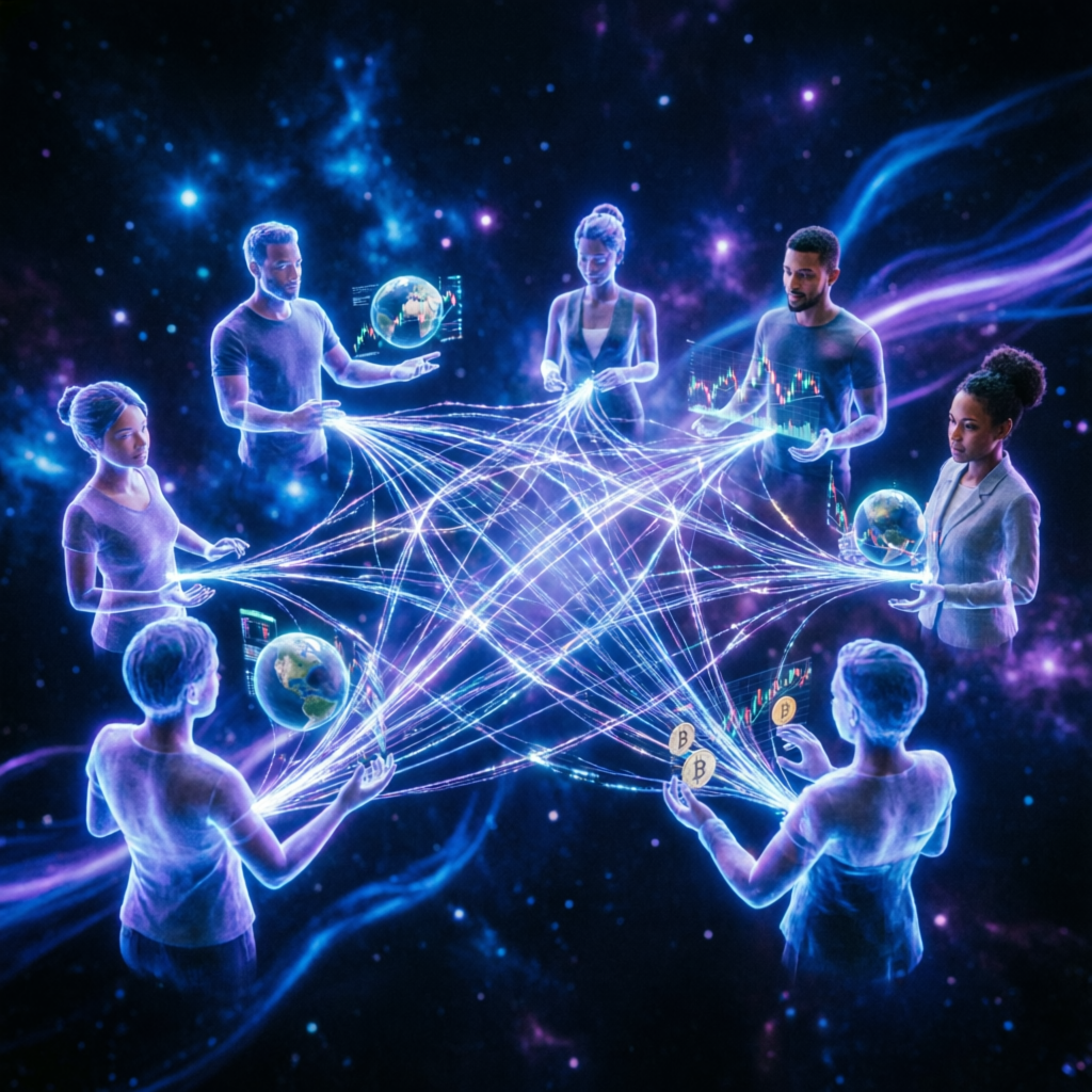 Futuristic trading community connected by neural network