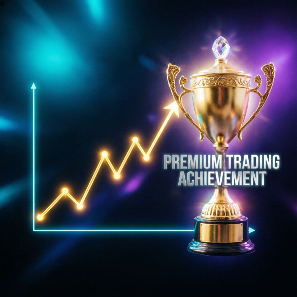 Premium trading achievement trophy with upward profit chart