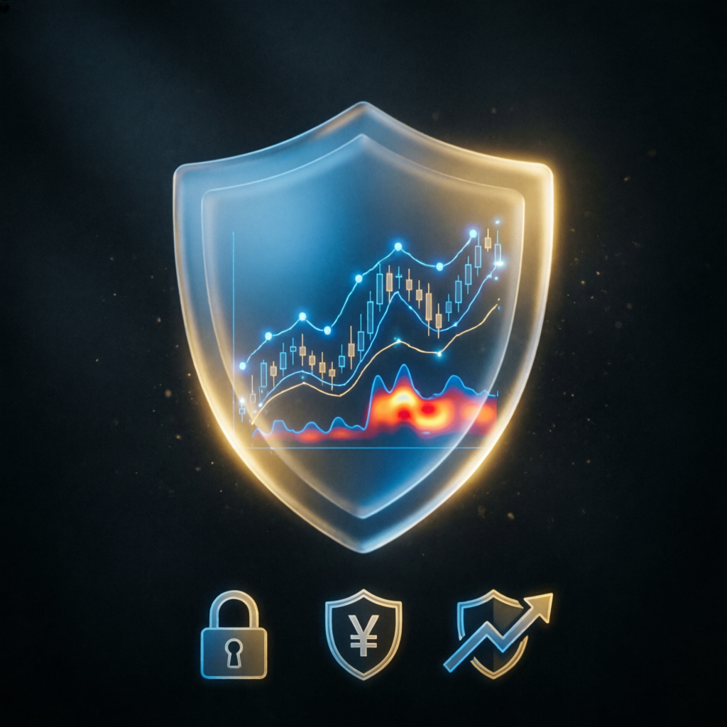 Risk management shield protecting trading charts representing capital protection in prop firm trading