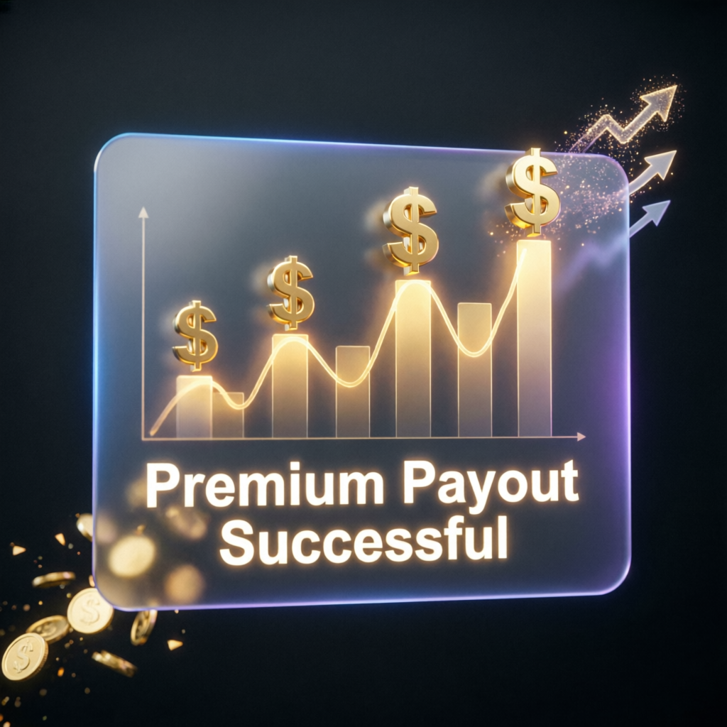 Premium payout successful visualization showing growing profits and financial success