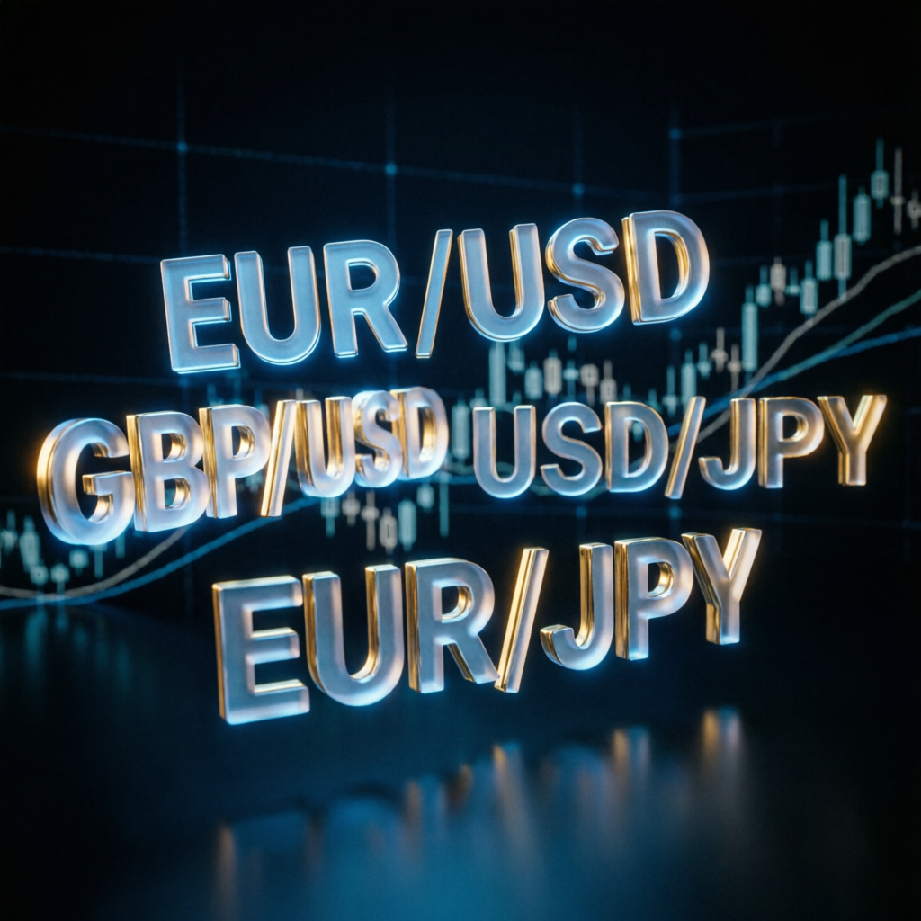 Forex currency pairs EUR/USD GBP/USD USD/JPY visualization representing global forex trading markets