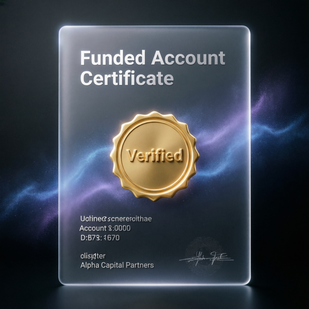 Funded account certificate with verified golden seal representing successful prop firm challenge completion