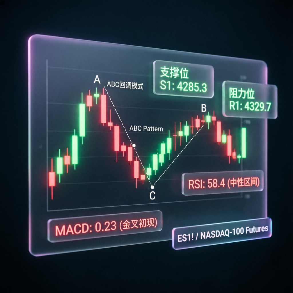 Professional trading strategy board with ABC pattern, support resistance levels and technical analysis