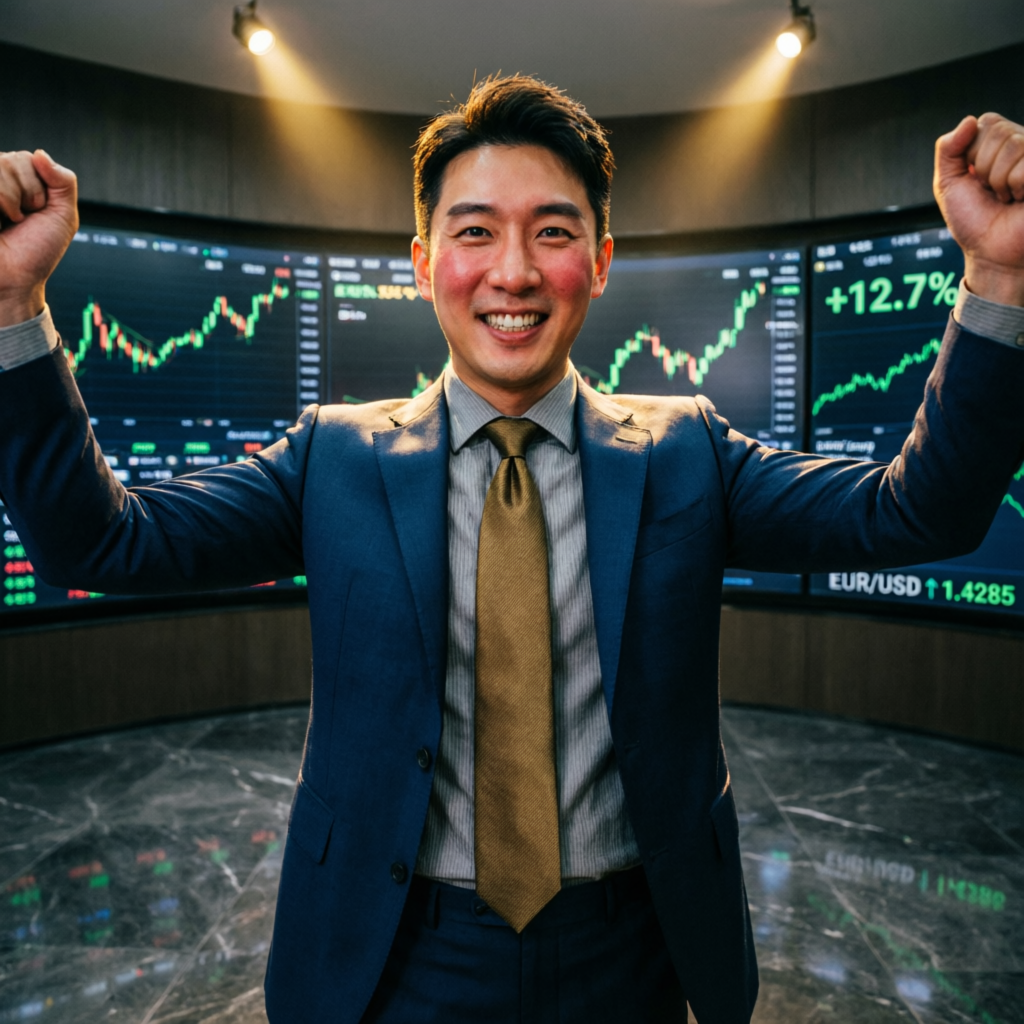 Successful trader celebrating prop firm challenge passing success