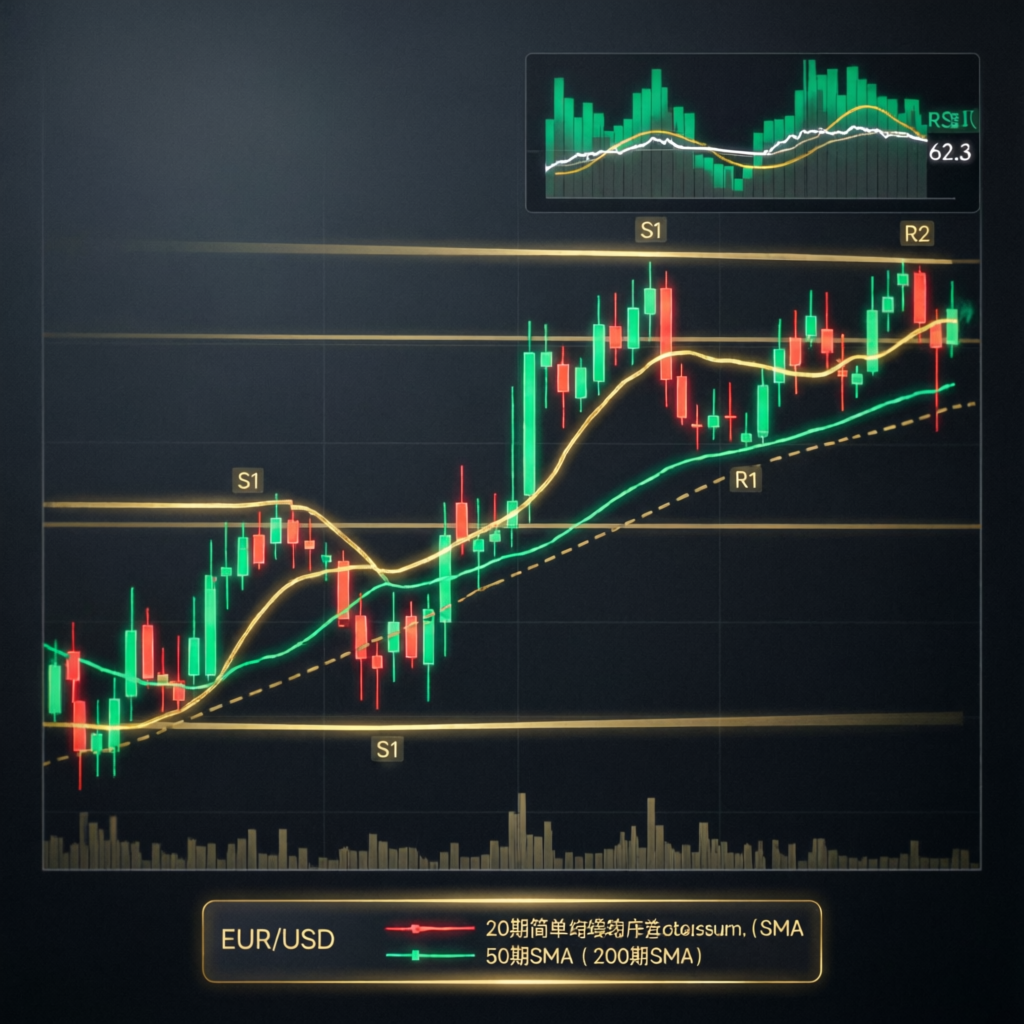 Professional forex trading strategy chart with technical analysis indicators