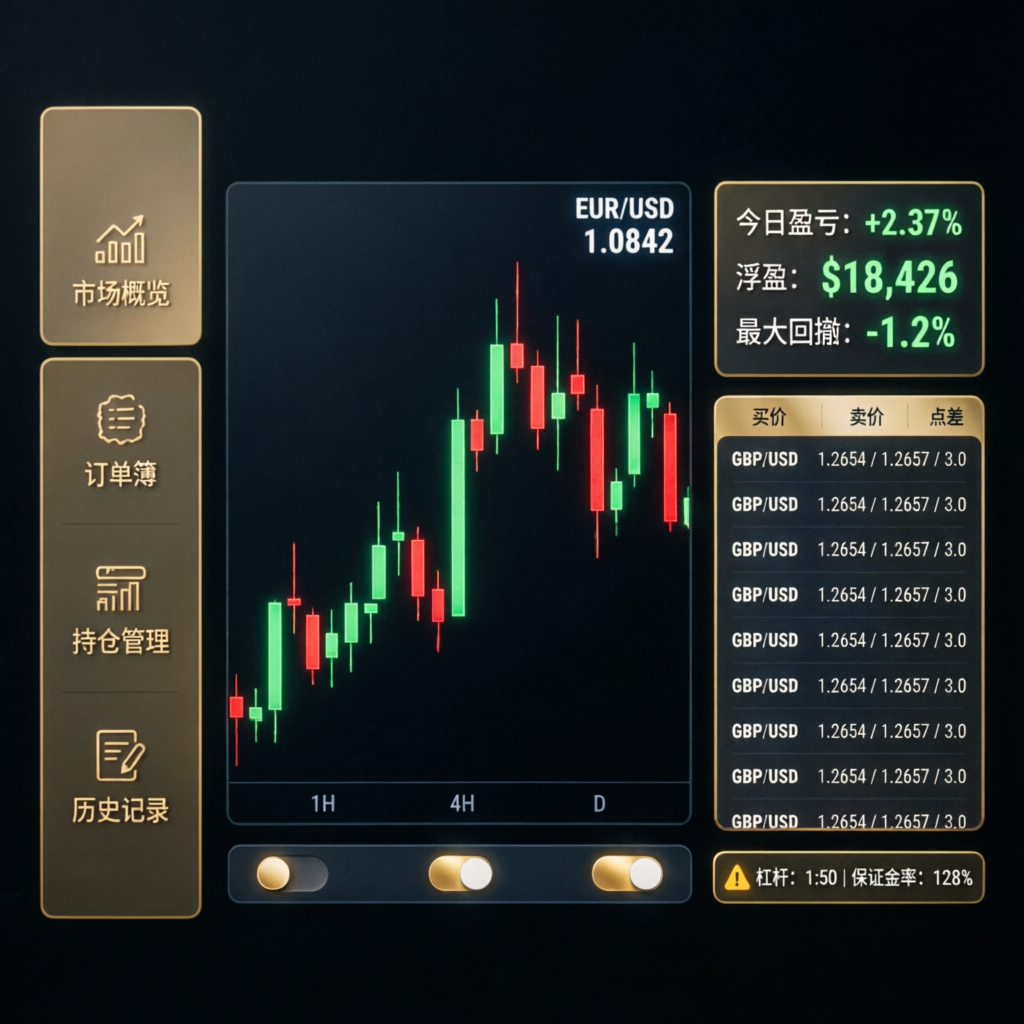 Advanced trading dashboard showing forex charts and profit indicators for prop firm account management