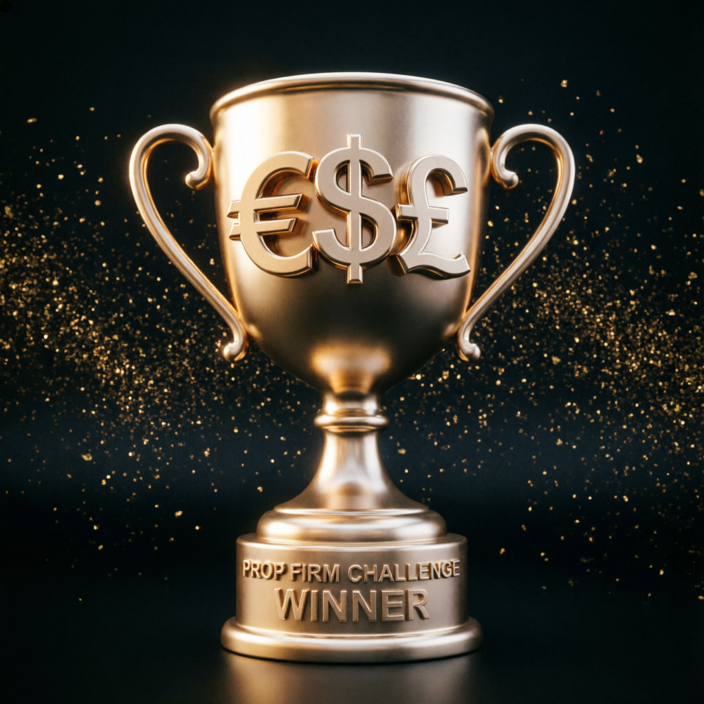 Prop firm challenge winner trophy representing successful account passing