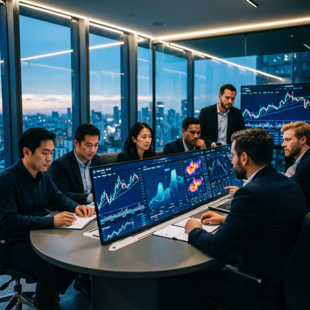 Professional team of forex traders and analysts working together