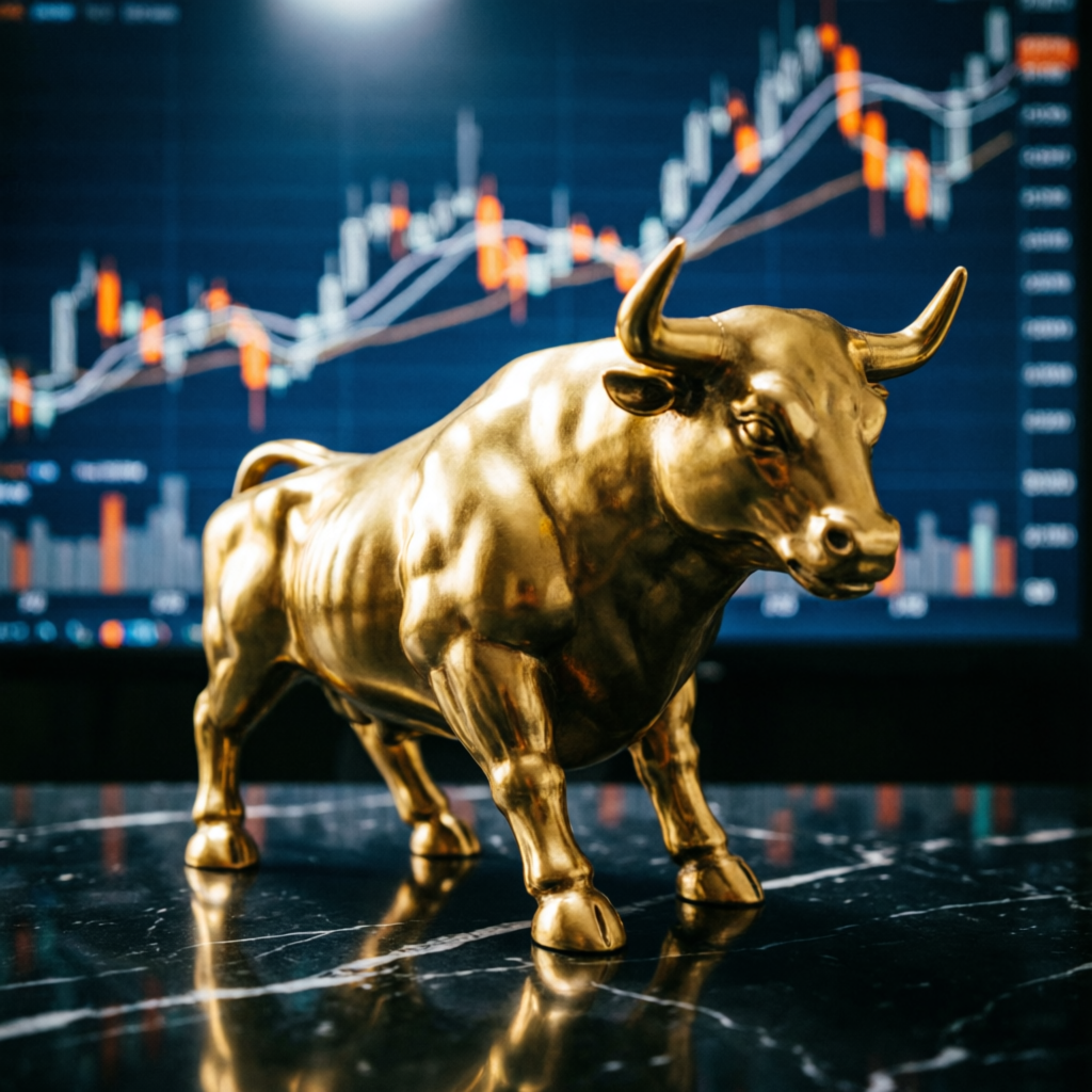 Gold bull symbolizing profitable futures trading