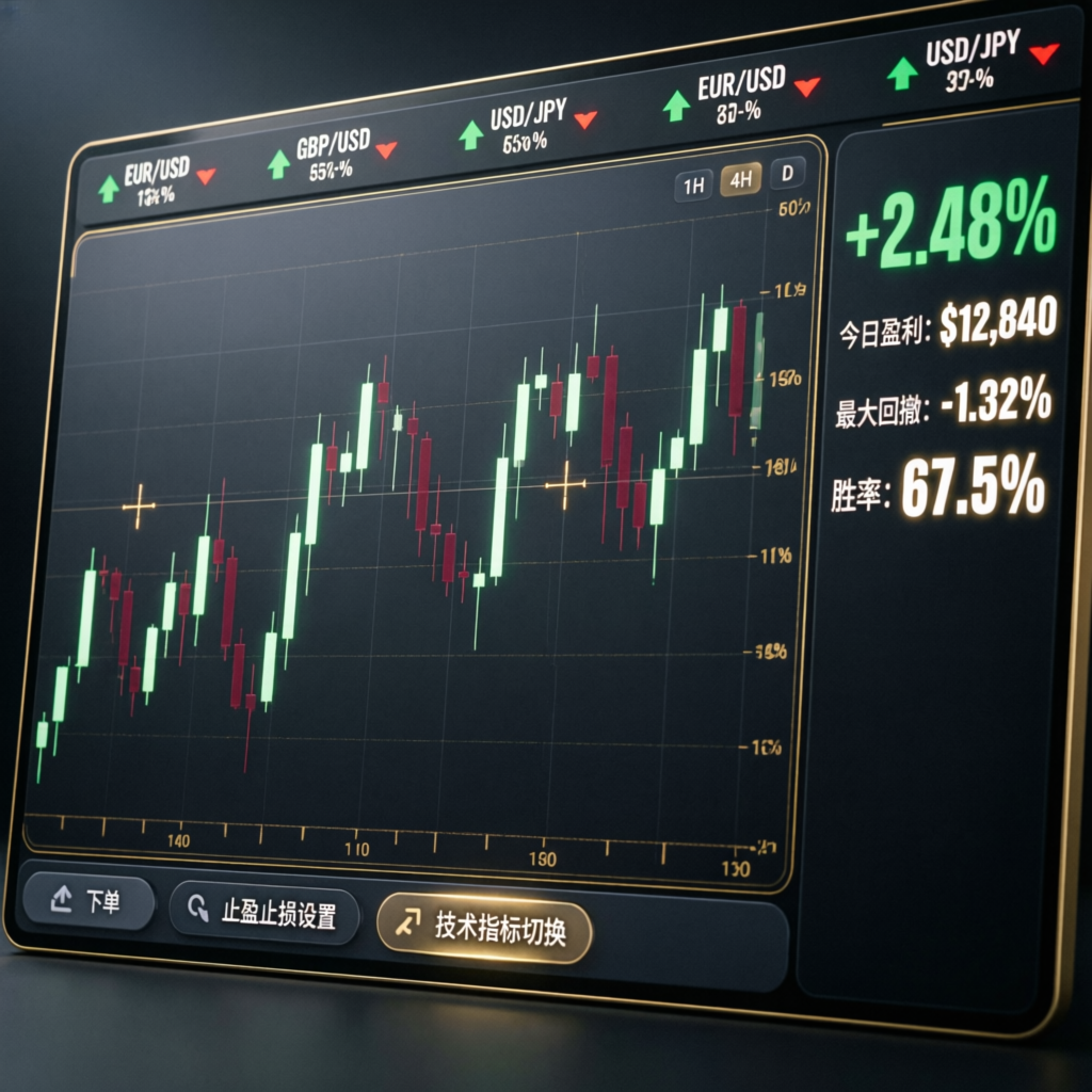 Professional trading dashboard showing prop firm challenge progress and profit metrics