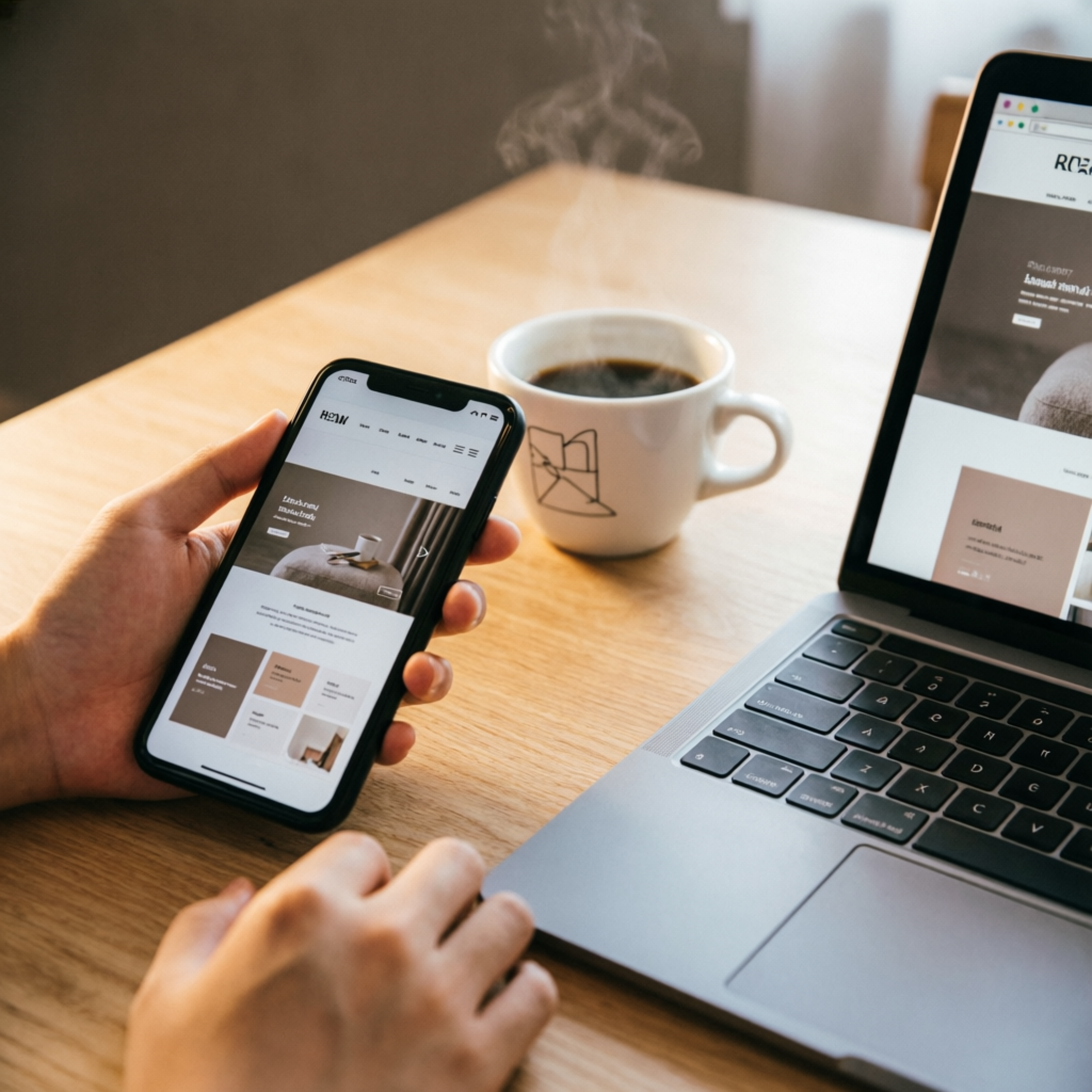 Responsive website displayed on smartphone and laptop