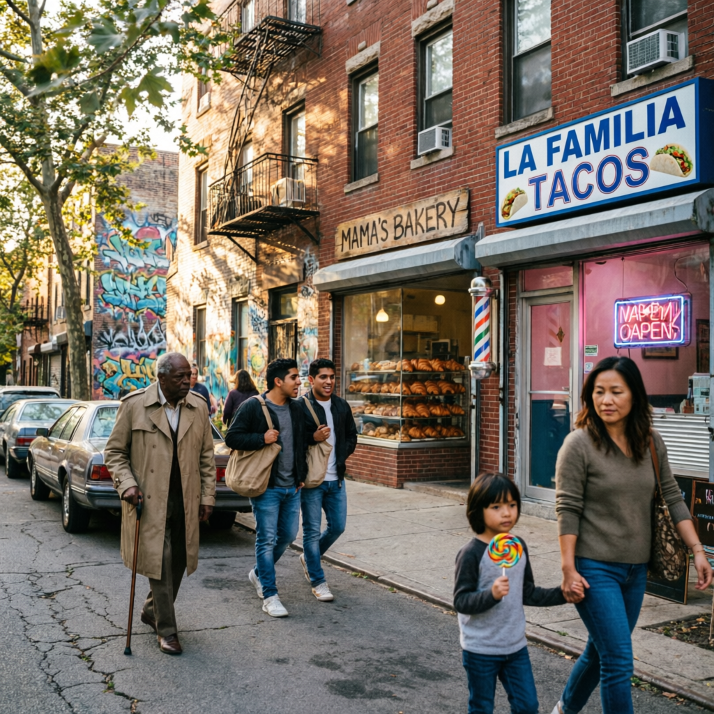 Diverse neighborhood with local businesses