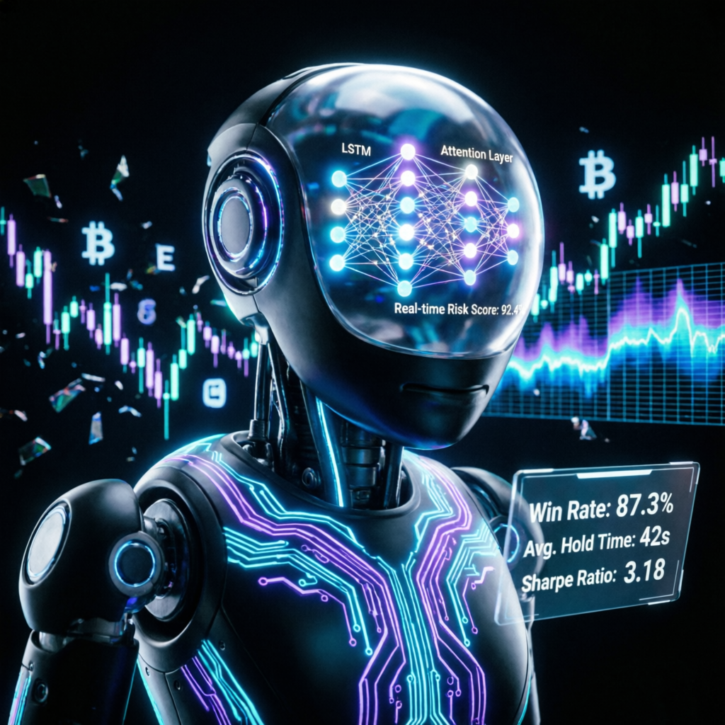 AI-powered trading robot analyzing Apex evaluation data with neural network visualization