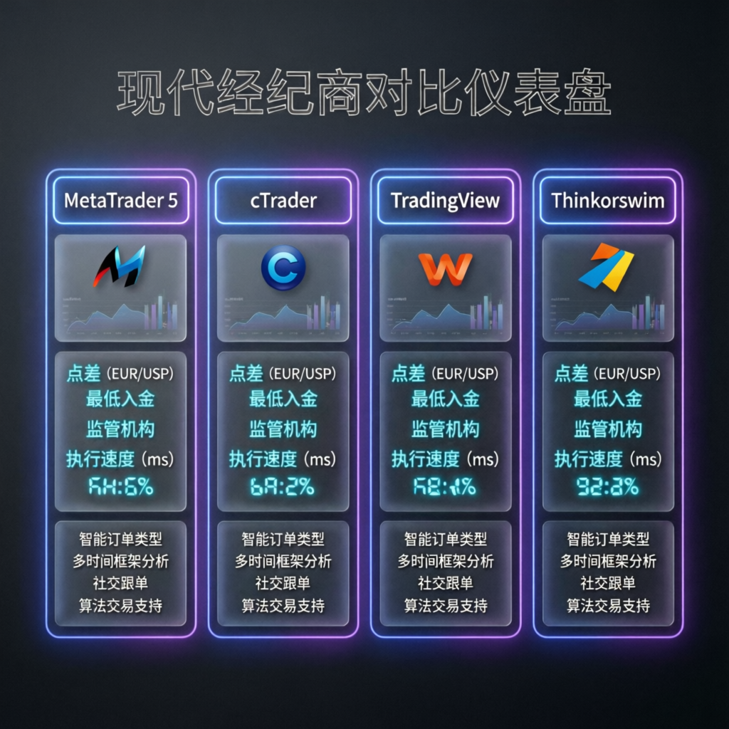 Modern prop firm comparison dashboard showing multiple trading platforms