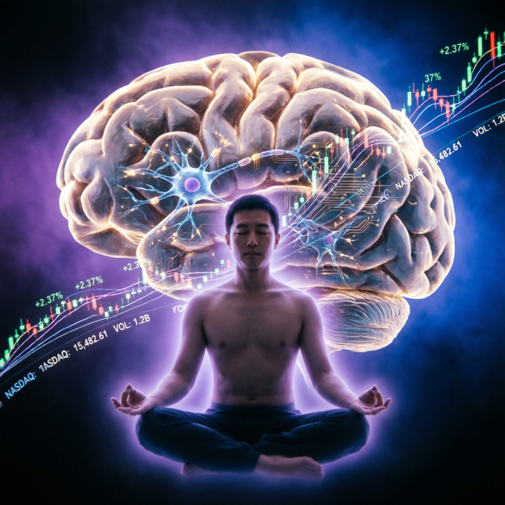 Trading psychology and mental discipline concept with brain visualization