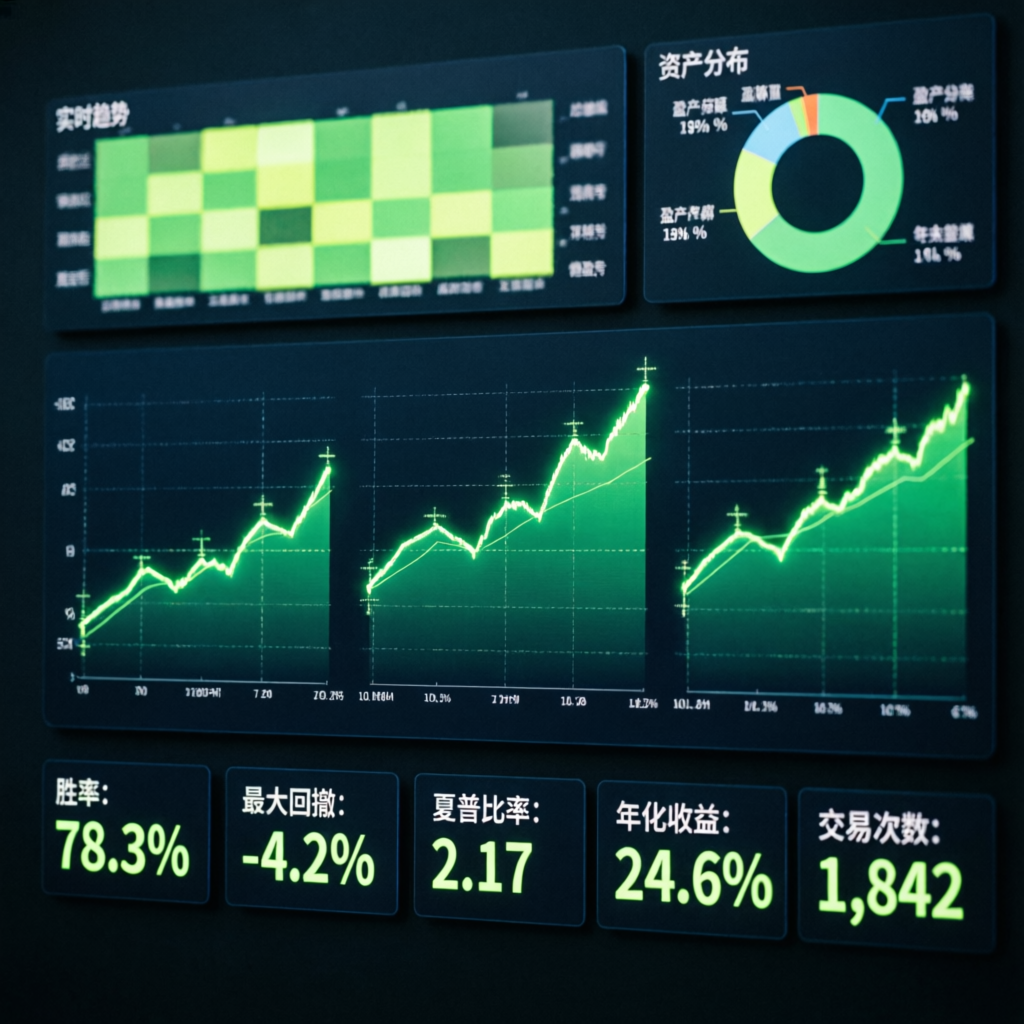 Trading analytics and performance charts showing profit metrics
