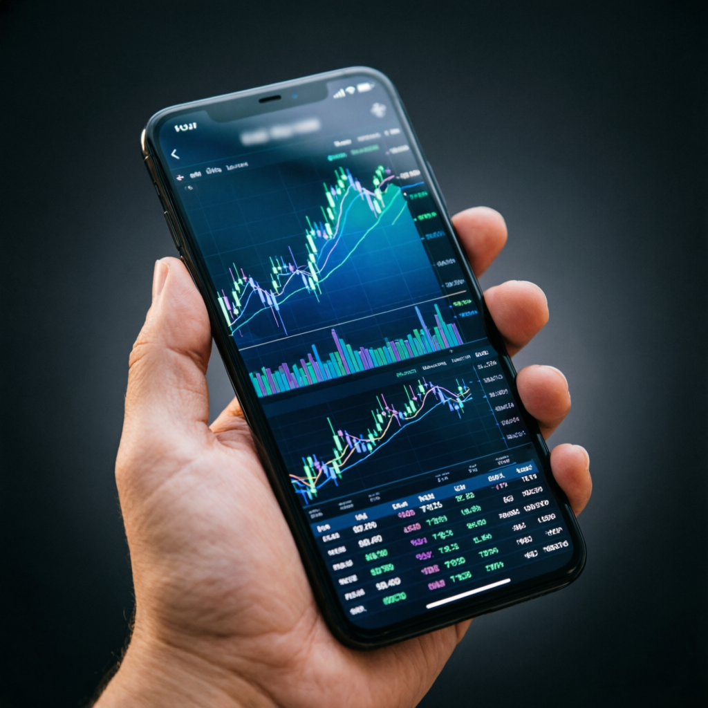 Mobile trading on smartphone with forex charts