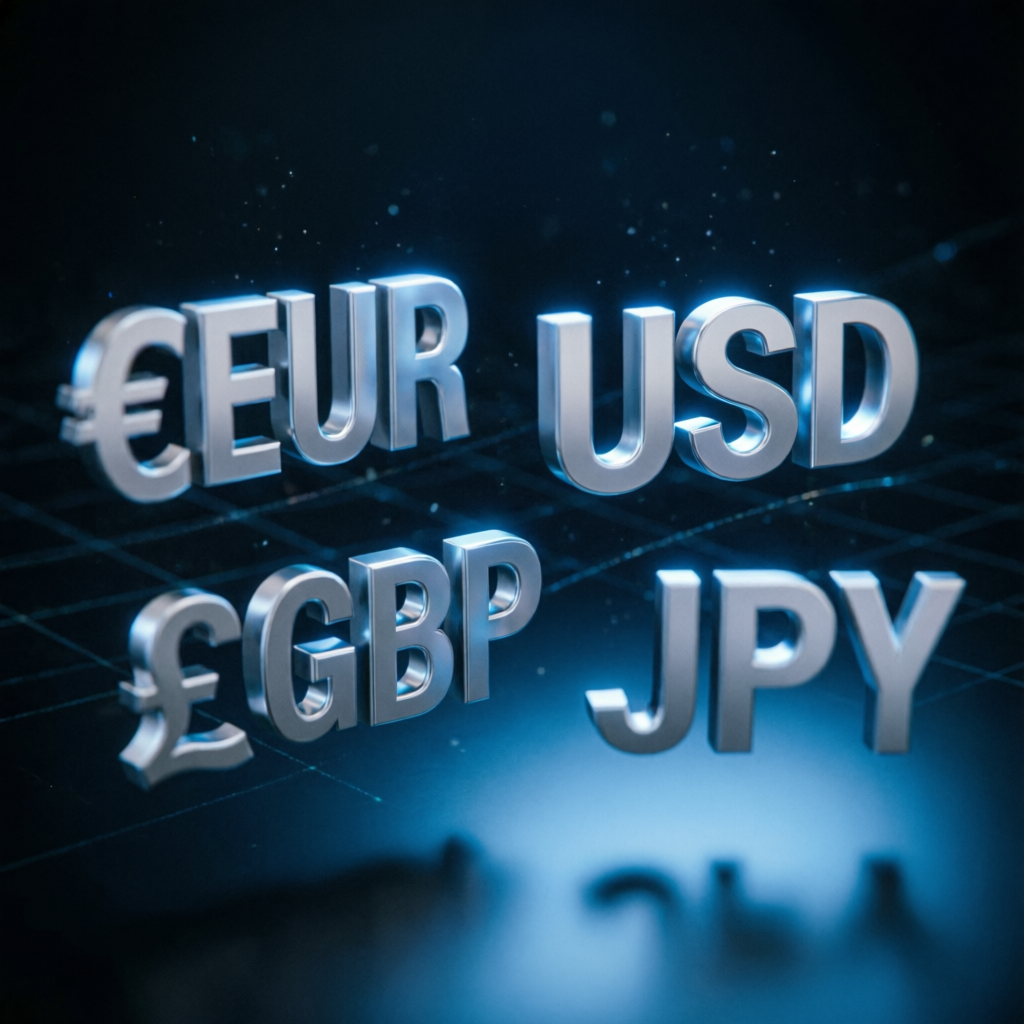 EUR USD GBP JPY currency symbols representing forex trading