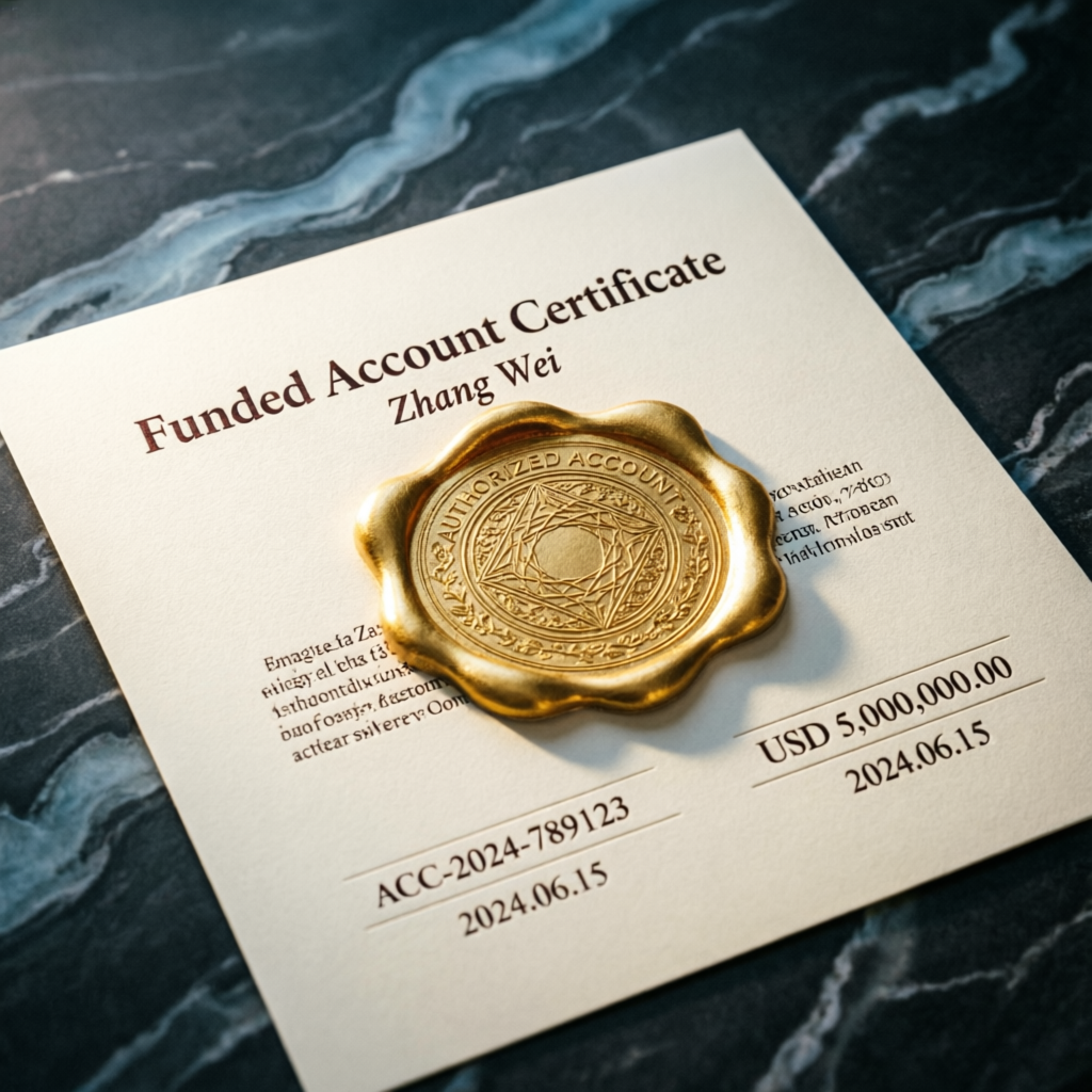 Funded Account Certificate with gold seal representing successful Apex evaluation