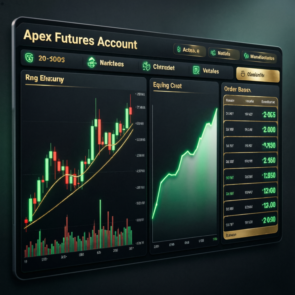 Apex Futures Account dashboard showing equity chart and profit