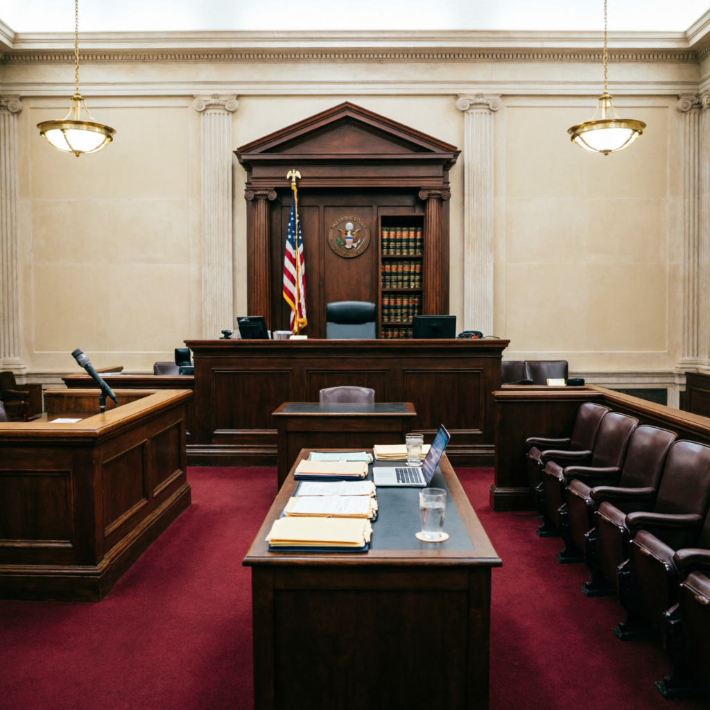 American Courtroom Interior for Legal Proceedings