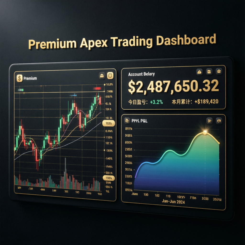 Premium Apex Trader Funding dashboard showing account balance and profit metrics