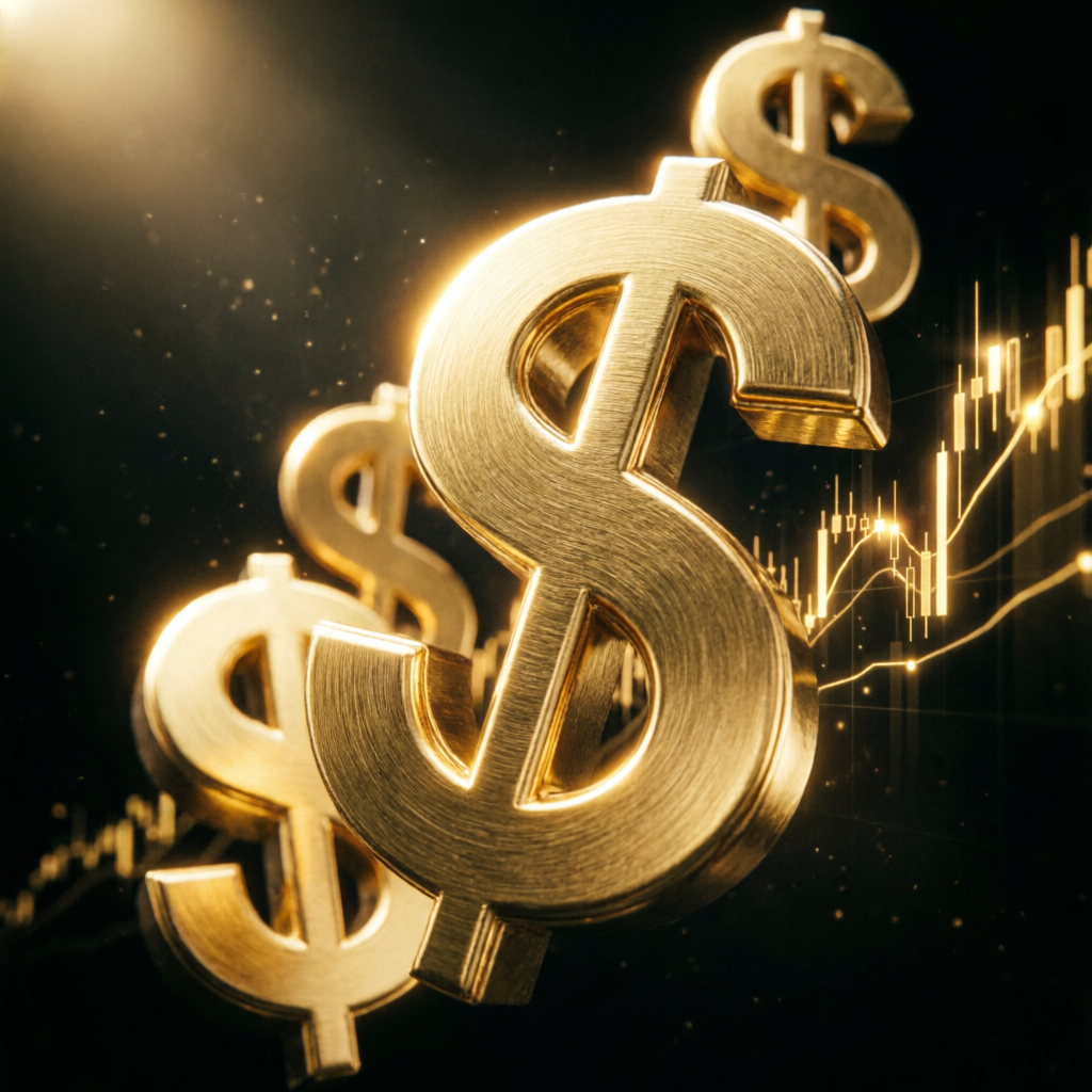 Gold dollar signs with trading chart representing Apex Trader Funding payout success