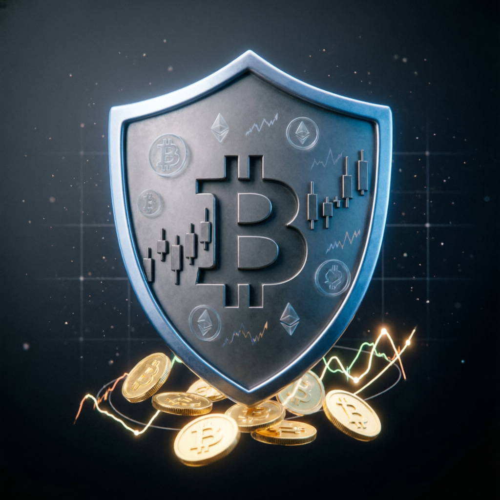 Risk management shield protecting trading assets
