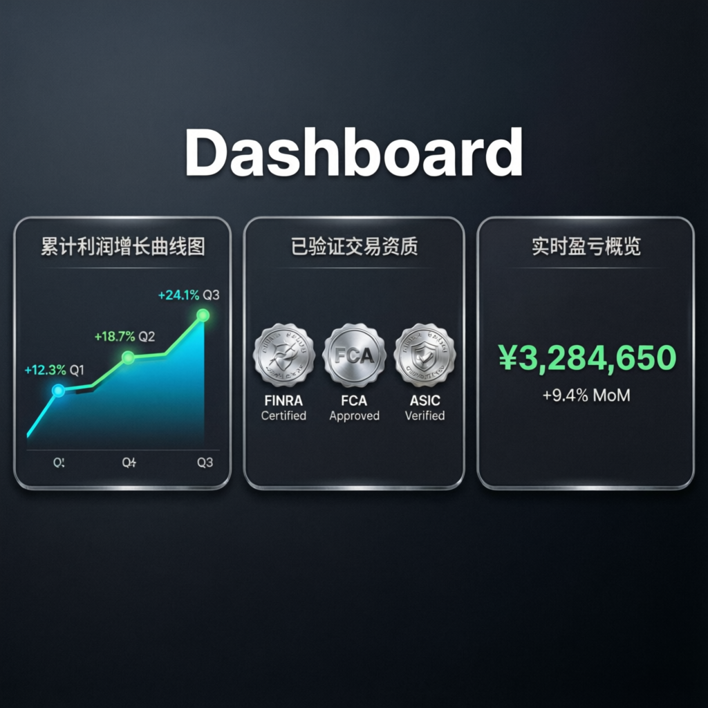 Verified trading dashboard showing consistent profit growth