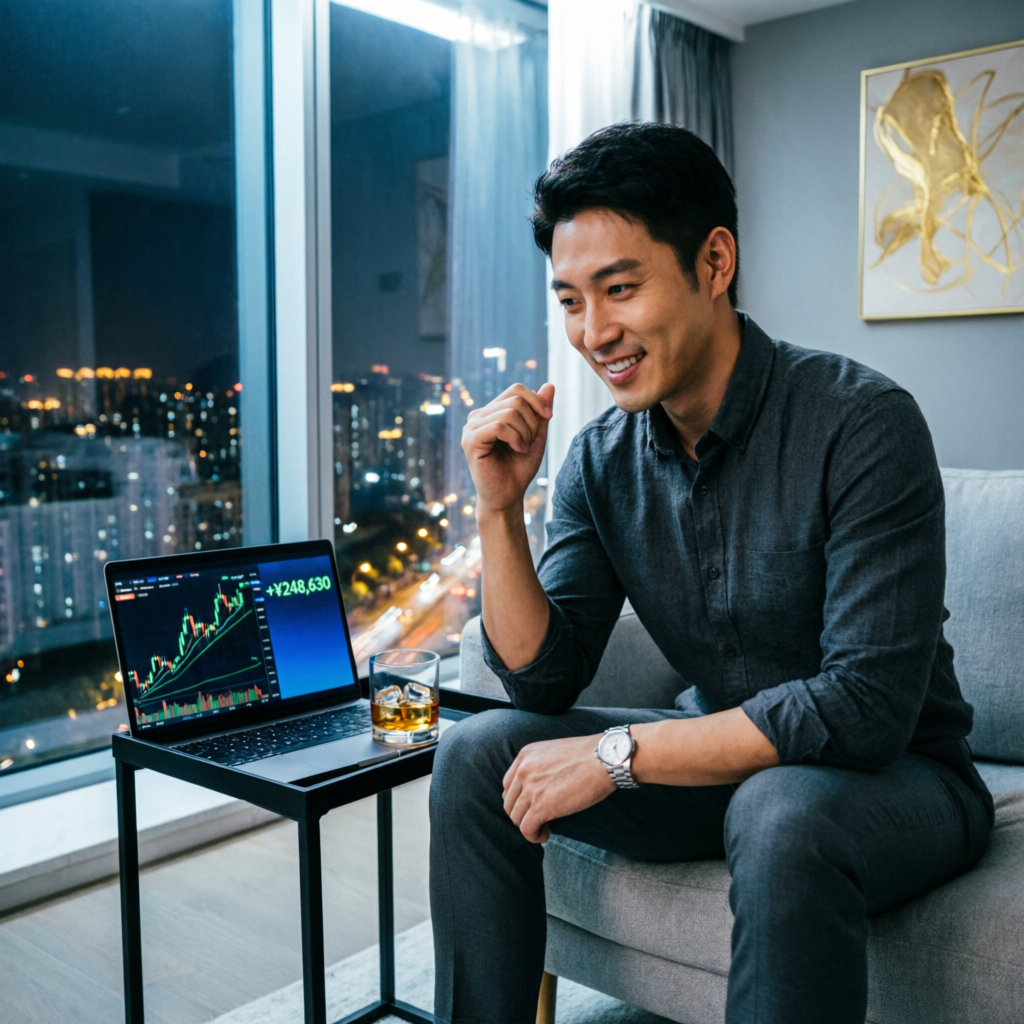 Successful trader celebrating profit from funded account management service