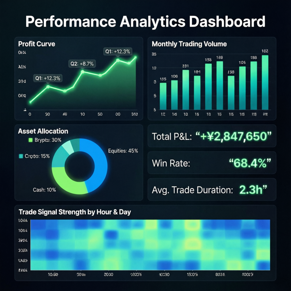 Performance Analytics Dashboard showing profit curves and trading statistics for My Funded Futures