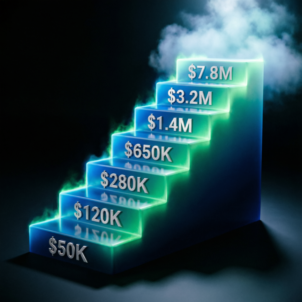 My Funded Futures scaling plan showing account growth from $50K to $7.8M