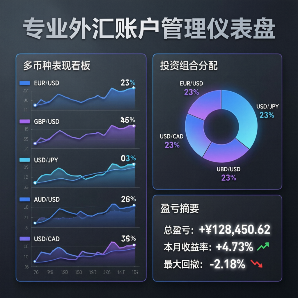 Multi-currency portfolio management dashboard - PFM Capitals funded account performance