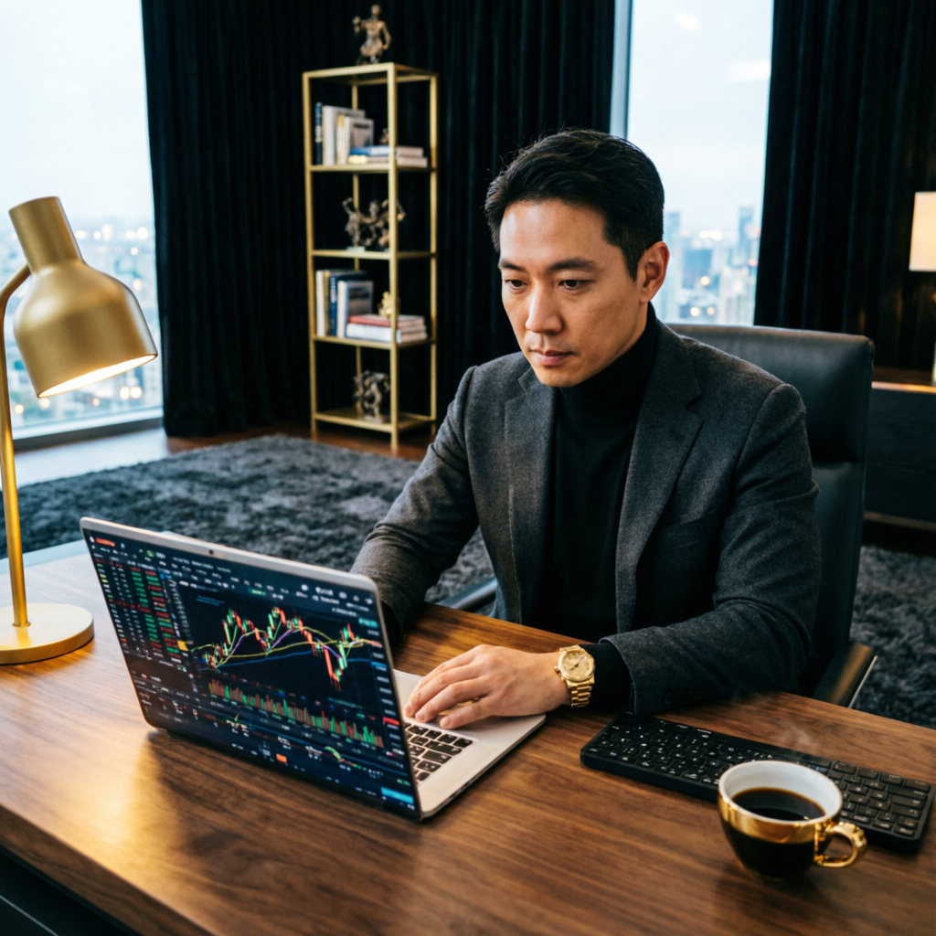 Professional trader analyzing charts