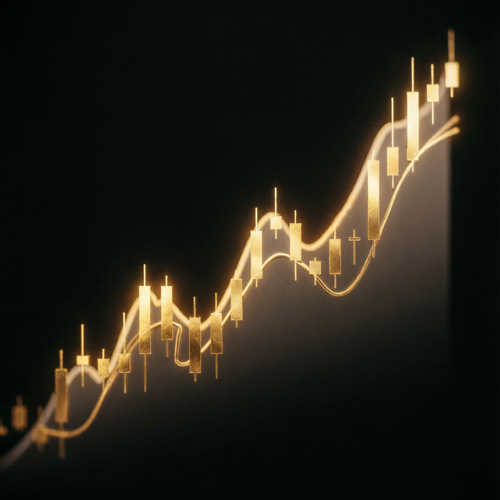 Golden financial chart showing growth