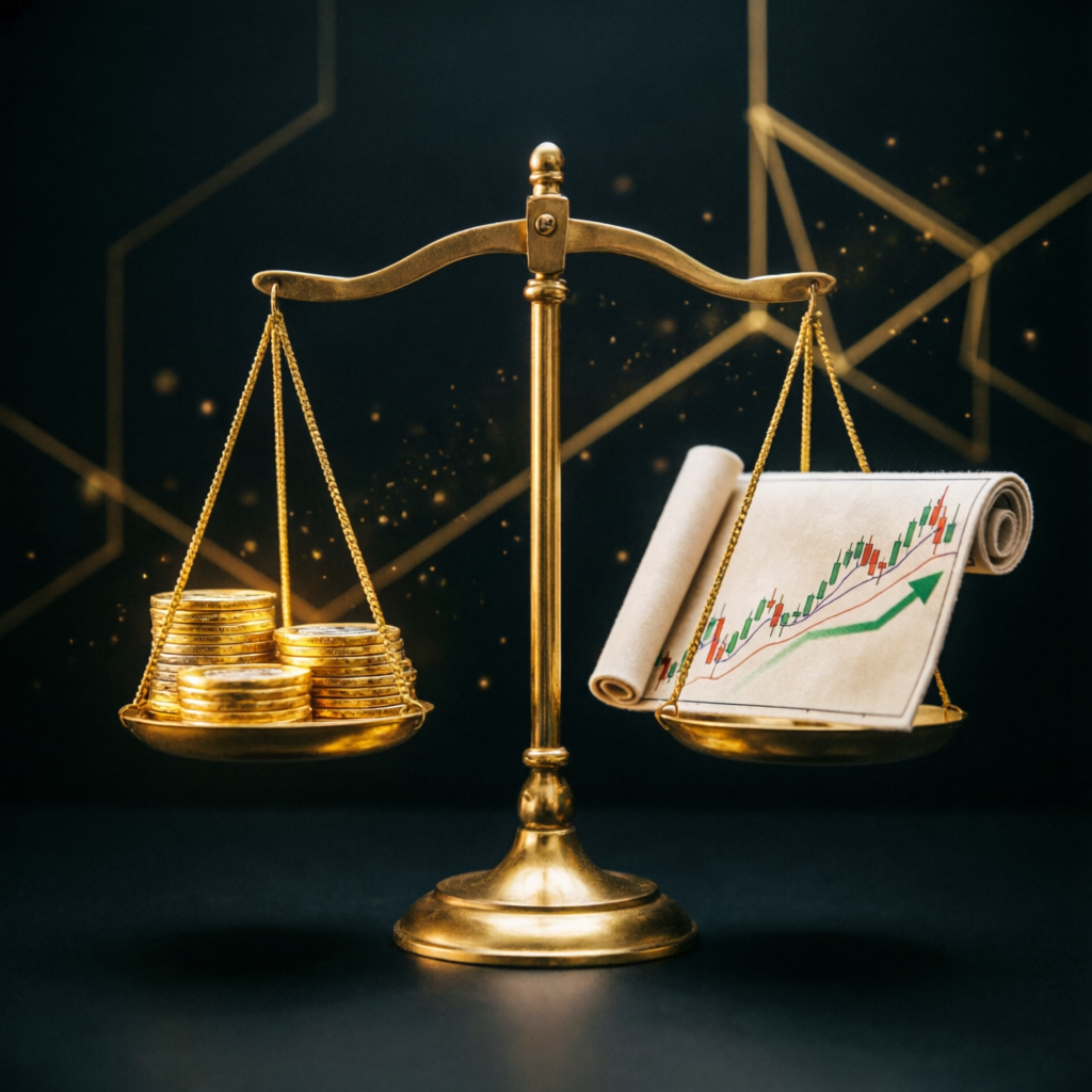 Risk management balance concept with gold scales