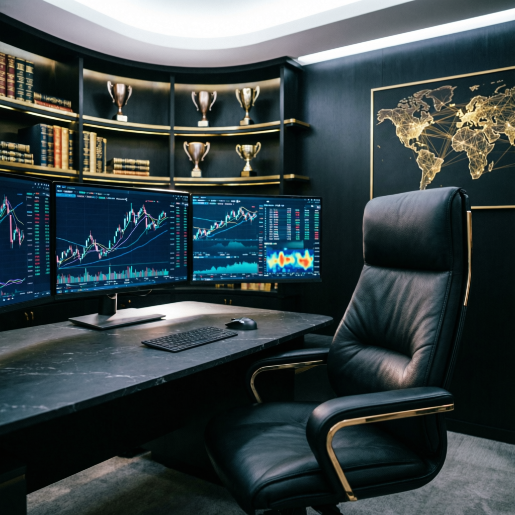 Luxury trading office with multiple monitors
