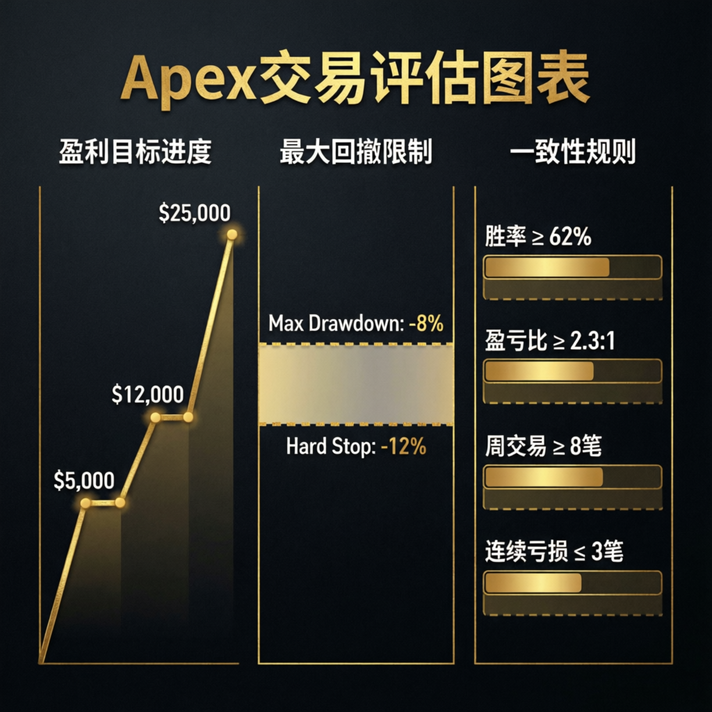 Apex Trading Evaluation Chart showing profit targets and consistency rules
