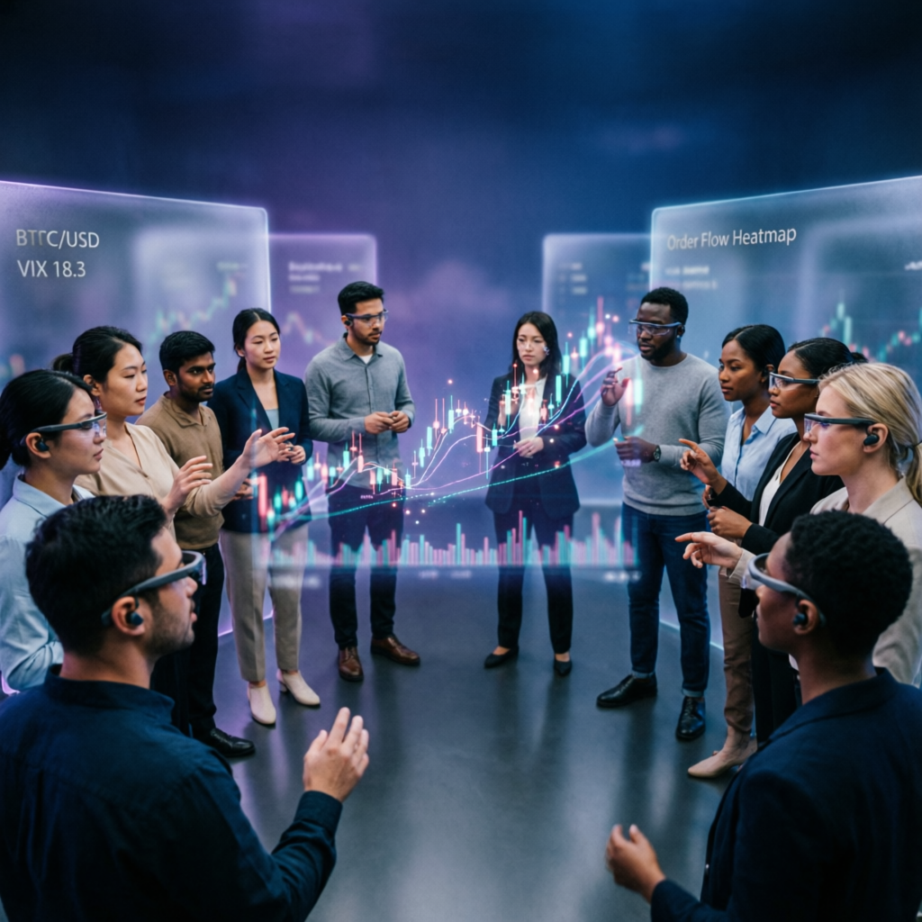 Trading community collaboration around holographic chart display