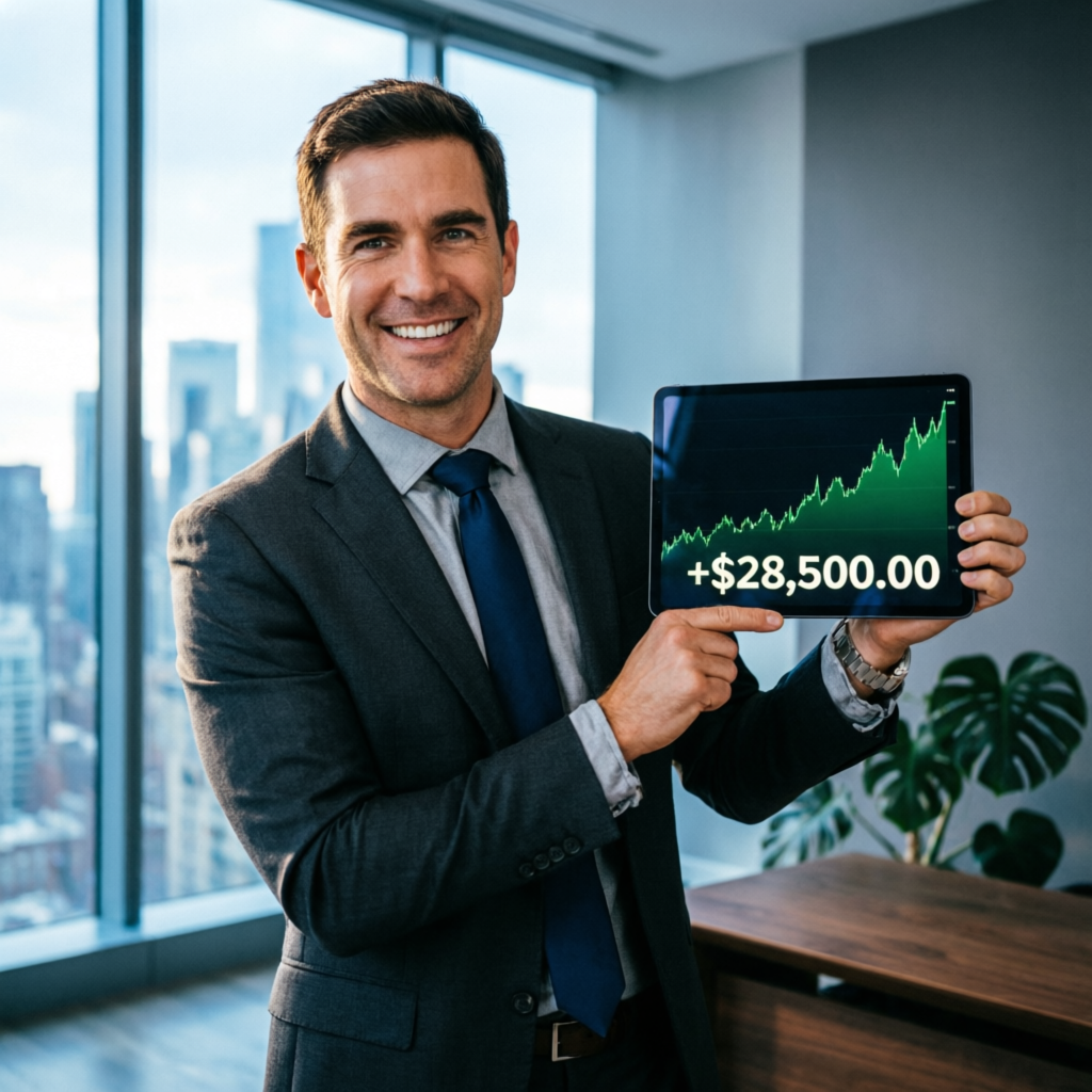 Professional trader celebrating successful funded account payout