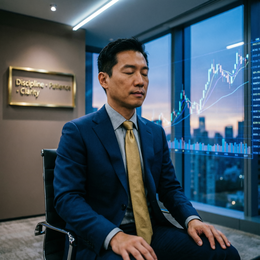 Professional trader practicing discipline and patience for prop firm success