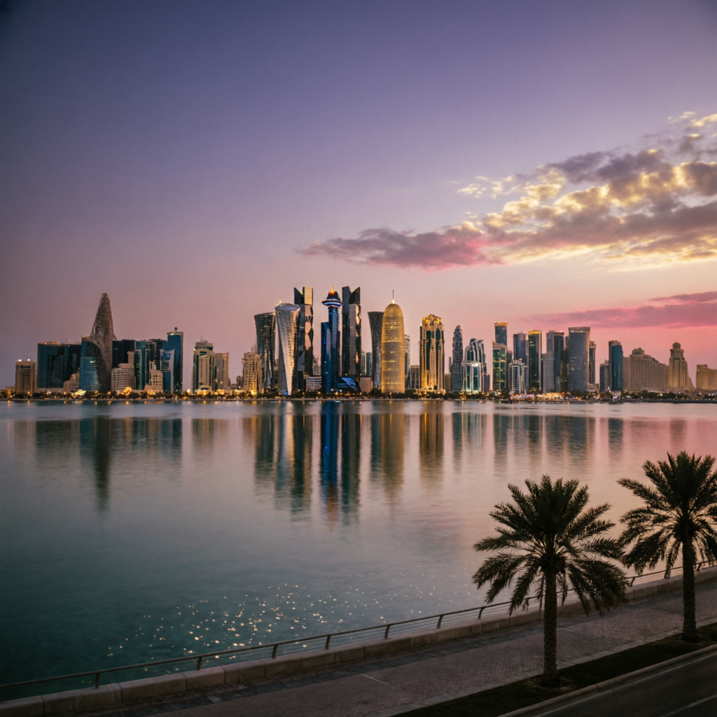 Doha West Bay skyline at dusk