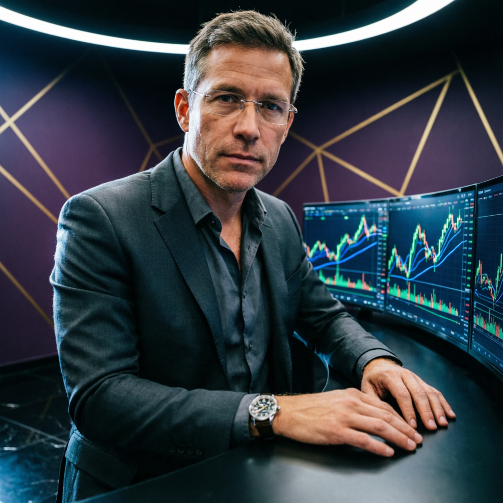Professional forex trader managing prop firm funded account with multiple trading charts