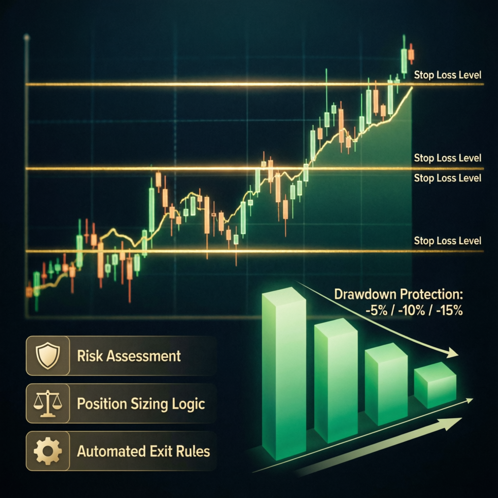 Risk management visualization showing stop loss levels and drawdown protection in Topstep trading