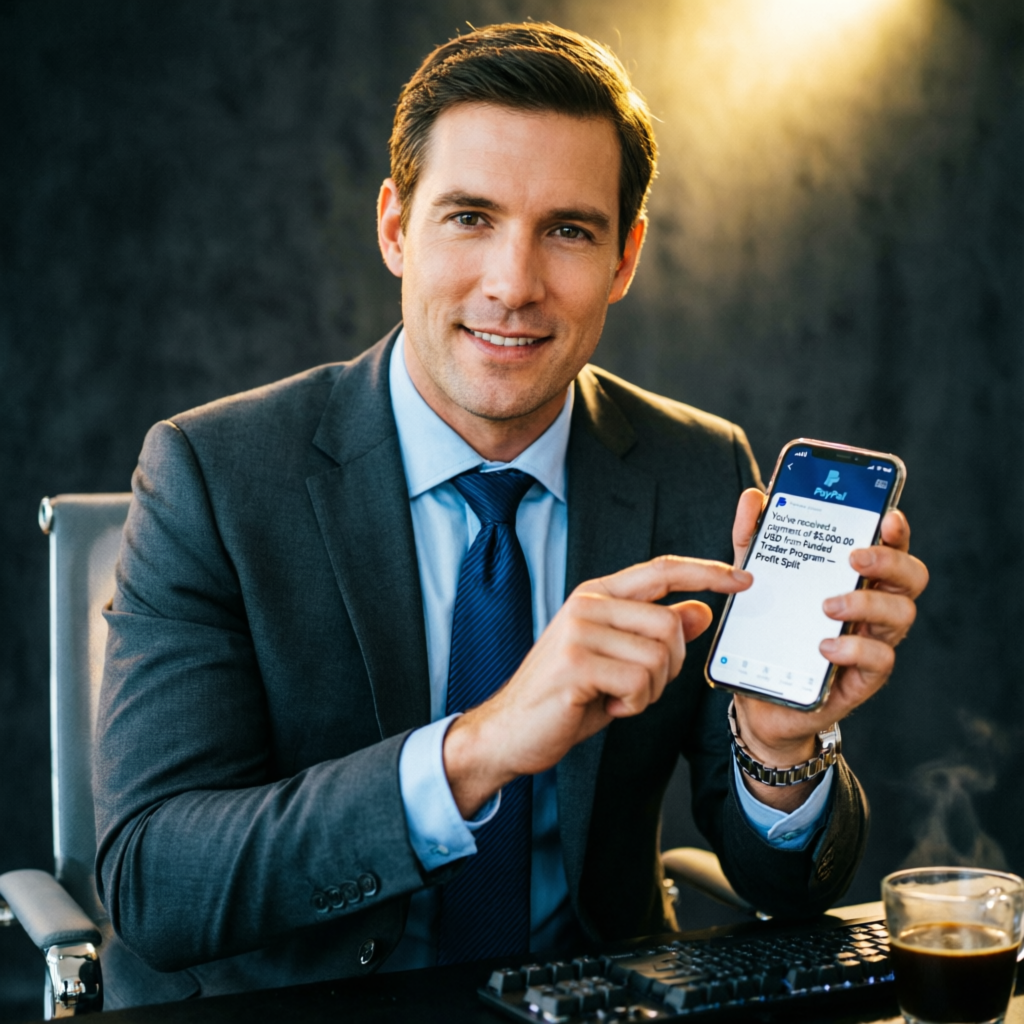 Professional trader receiving PayPal payout from Topstep funded account profit split