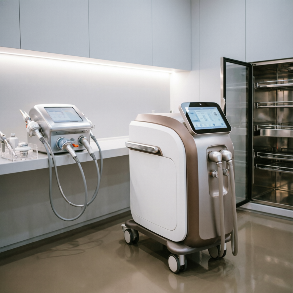 Modern dermatology laser and treatment equipment in clean clinical setting at Nagpur Maharashtra clinic
