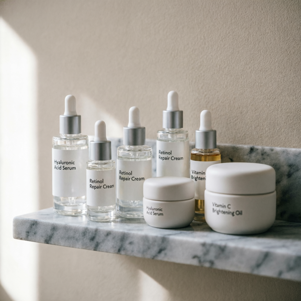 Curated selection of dermatology-grade skincare products used at Nagpur clinic